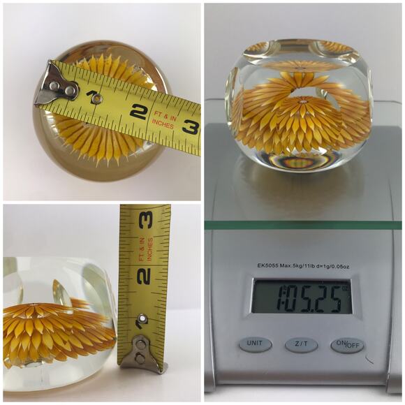 Perthshire 1986G Golden Dahlia Layered Petal Lampwork Flower Faceted Paperweight - Picture 7 of 12